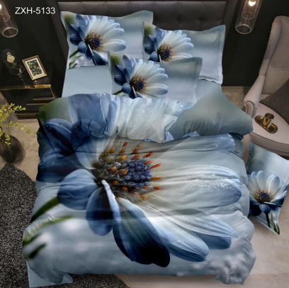 5D Floral Digital Print Bedding Set - Blue Daisy