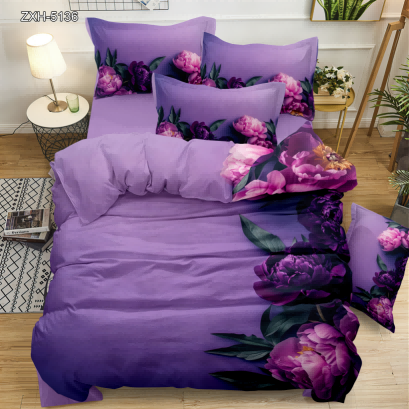 5D Floral Digital Print Bedding Set - Purple Peony