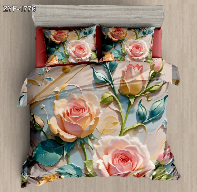 5D Floral Digital Print Bedding Set - Pink Rose