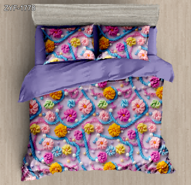 5D Floral Digital Print Bedding Set - Colorful Flower & Rope