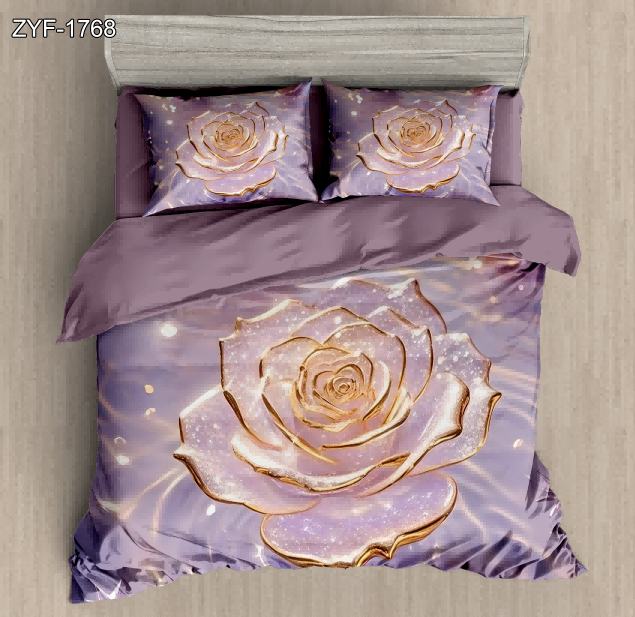 5D Floral Digital Print Bedding Set - Golden Rose