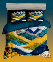 Vibrant 5D Digital Printed Bed Sheet Set with Colorful Abstract Landscape Design