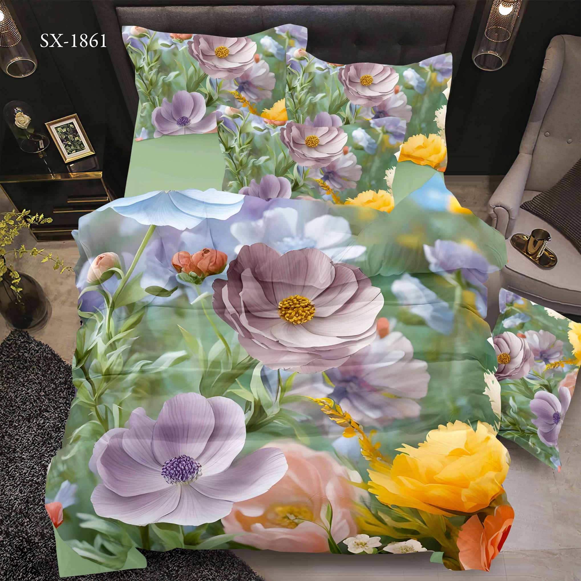 5D Floral Digital Print Bedding Set - Vibrant Floral Garden