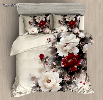 5D Floral Digital Print Bedding Set - ‌Peony & Red Berries
