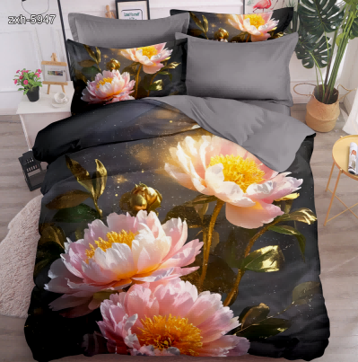 5D Floral Digital Print Bedding Set - ‌Blooming Peony & Starry Sky