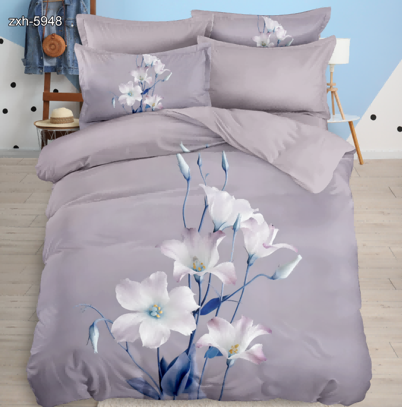5D Floral Digital Print Bedding Set - ‌Delicate Lily & Bud