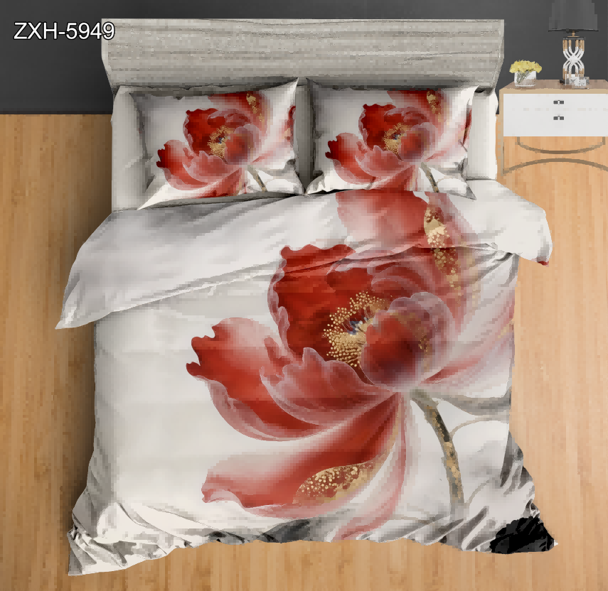 5D Floral Digital Print Bedding Set - ‌Red Peony