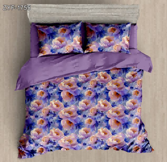 5D Floral Digital Print Bedding Set - Pink & Purple Floral