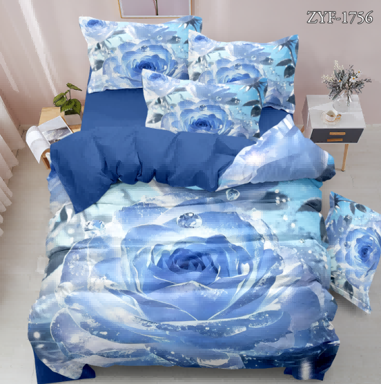 5D Floral Digital Print Bedding Set - Blue Rose & Water Droplet