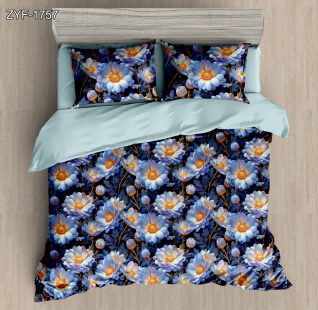 5D Floral Digital Print Bedding Set - Blue Daisy & Bud