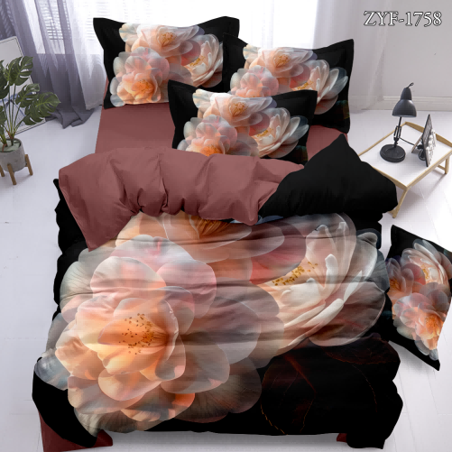 5D Floral Digital Print Bedding Set - Pink & White Flower