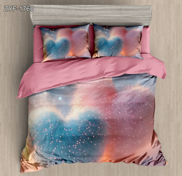 5D Floral Digital Print Bedding Set - ink & Blue Fuzzy Heart