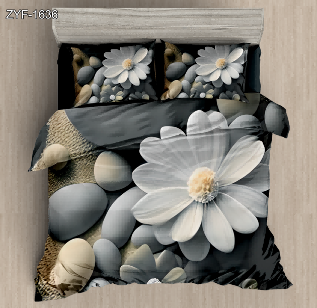 5D Floral Digital Print Bedding Set - Serene White Daisy & Pebble