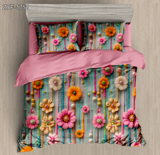 5D Floral Digital Print Bedding Set - Colorful Floral & Bead
