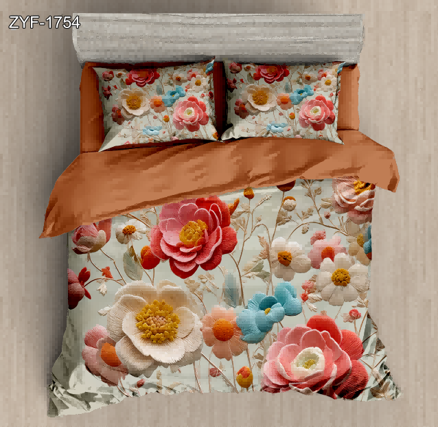5D Floral Digital Print Bedding Set - Colorful Flower & Bud