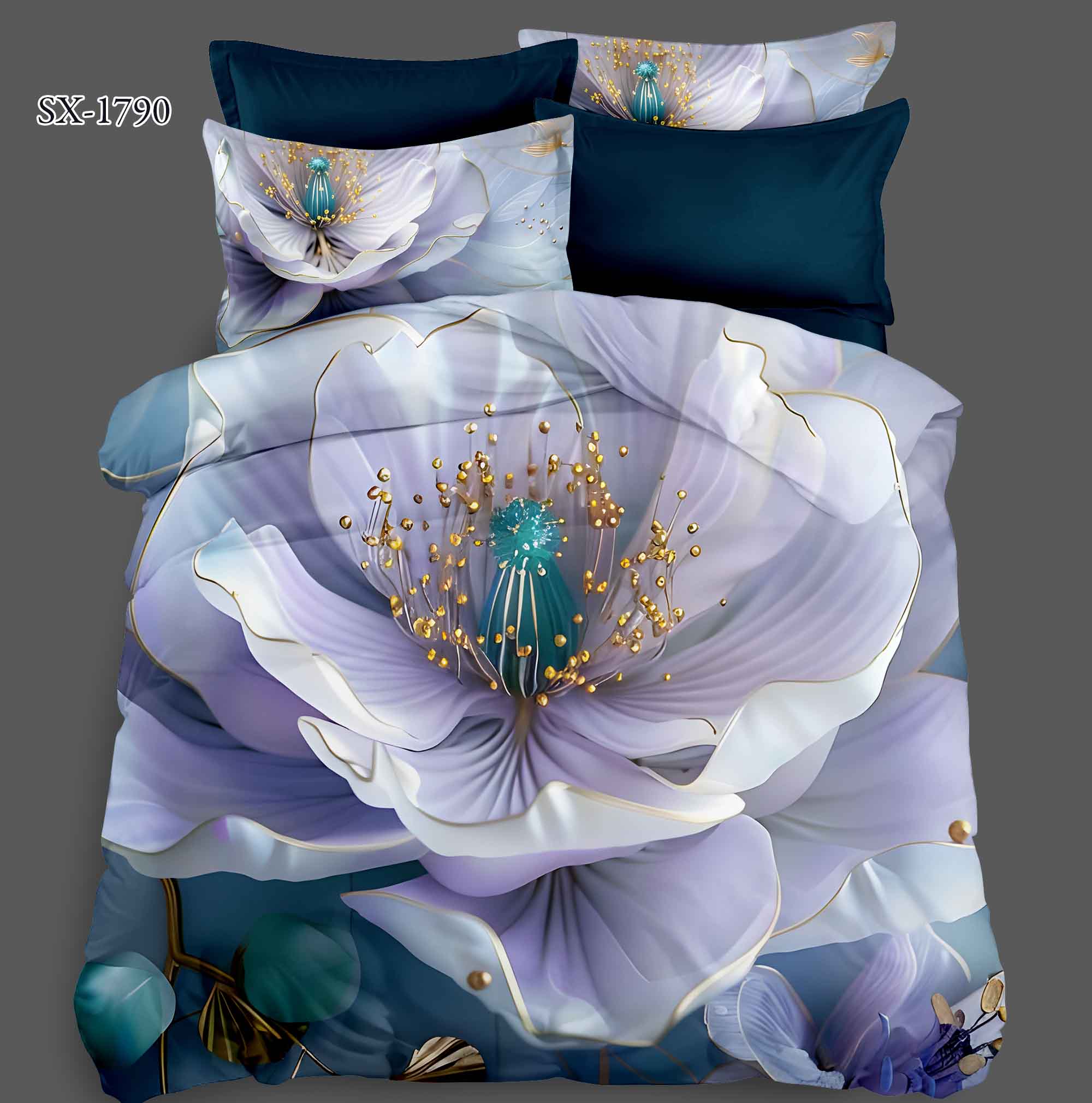 5D Floral Digital Print Bedding Set - Purple Dahlia