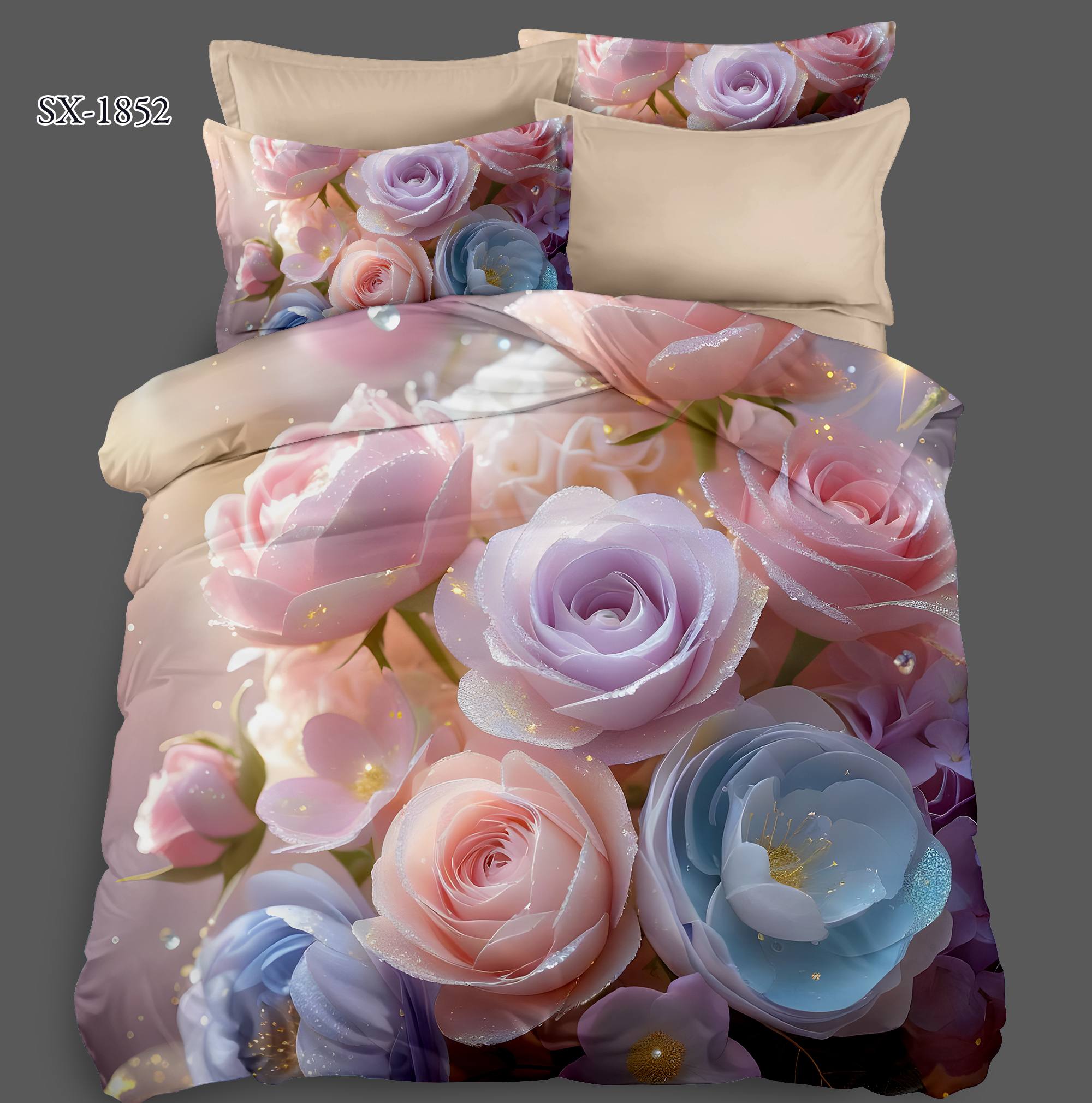 5D Floral Digital Print Bedding Set - Romantic Rose & Flower Bouquet