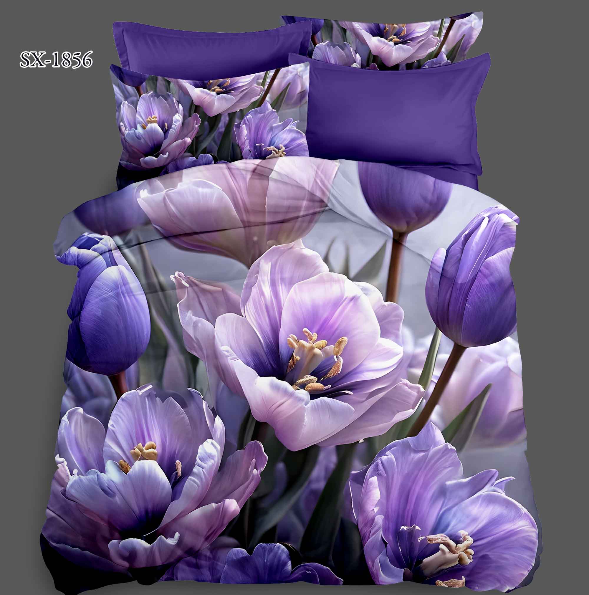 5D Floral Digital Print Bedding Set - Dreamy Purple Tulip Fantasy