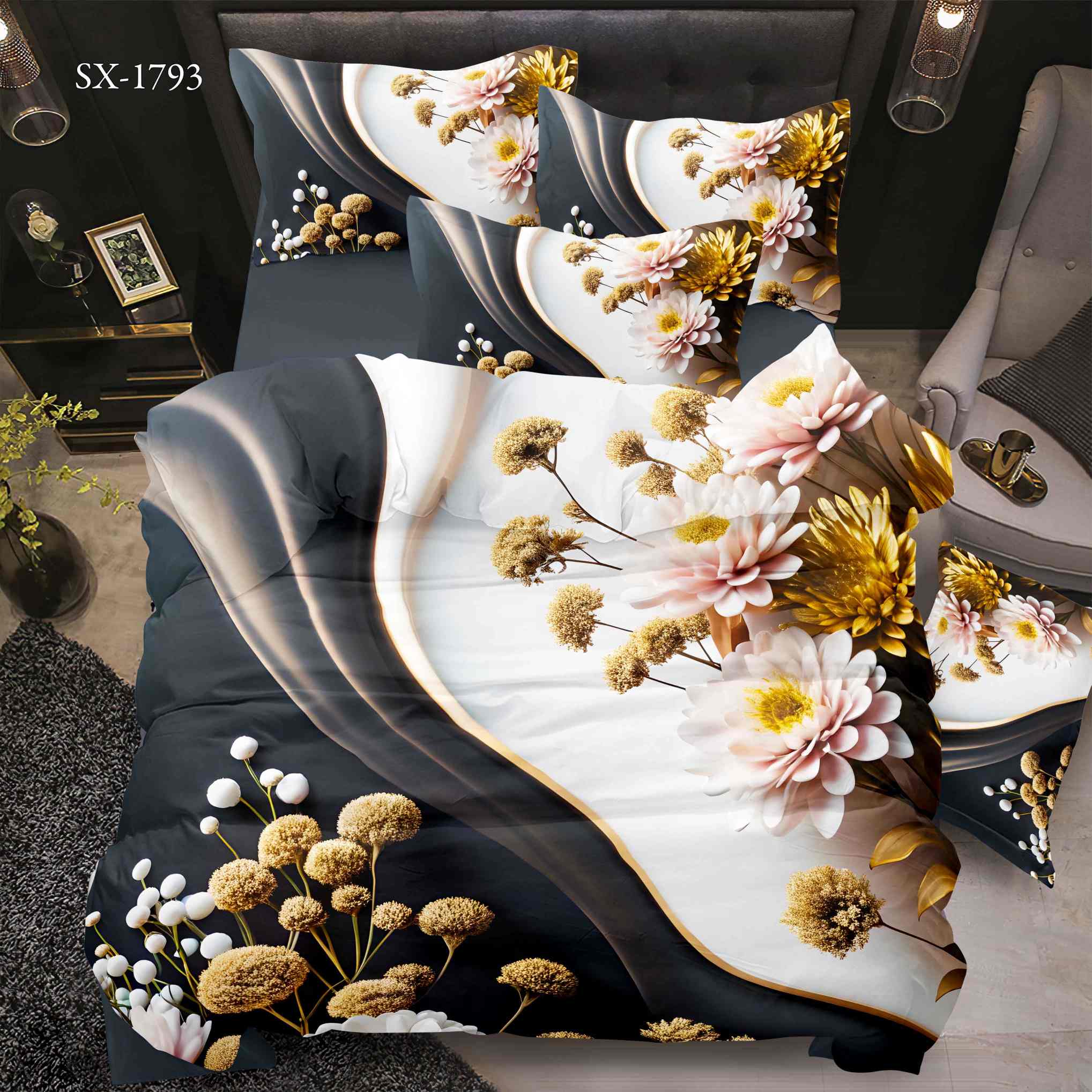 5D Floral Digital Print Bedding Set - Pink Dahlia