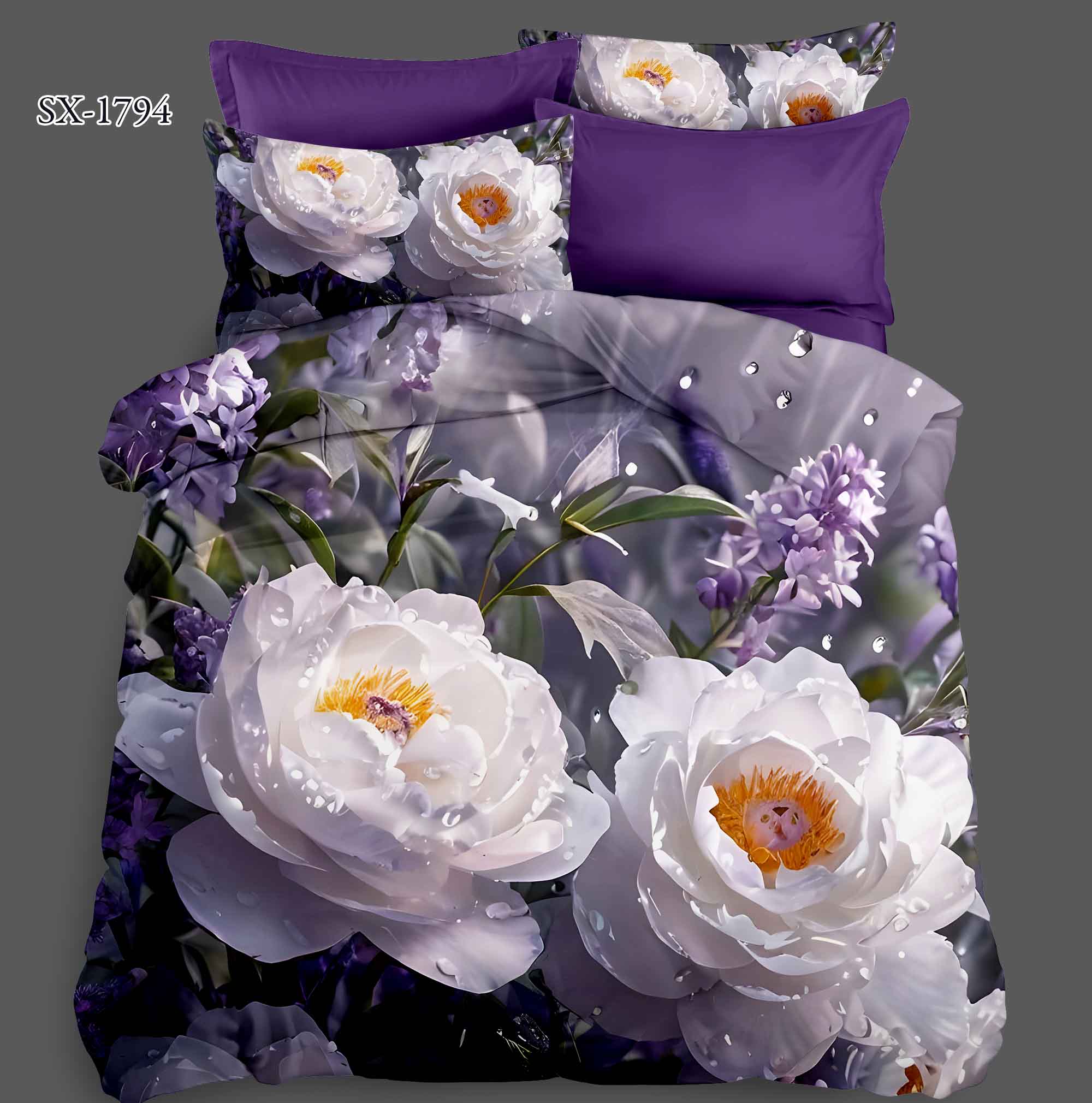 5D Floral Digital Print Bedding Set - White Peony & Purple Hydrangea