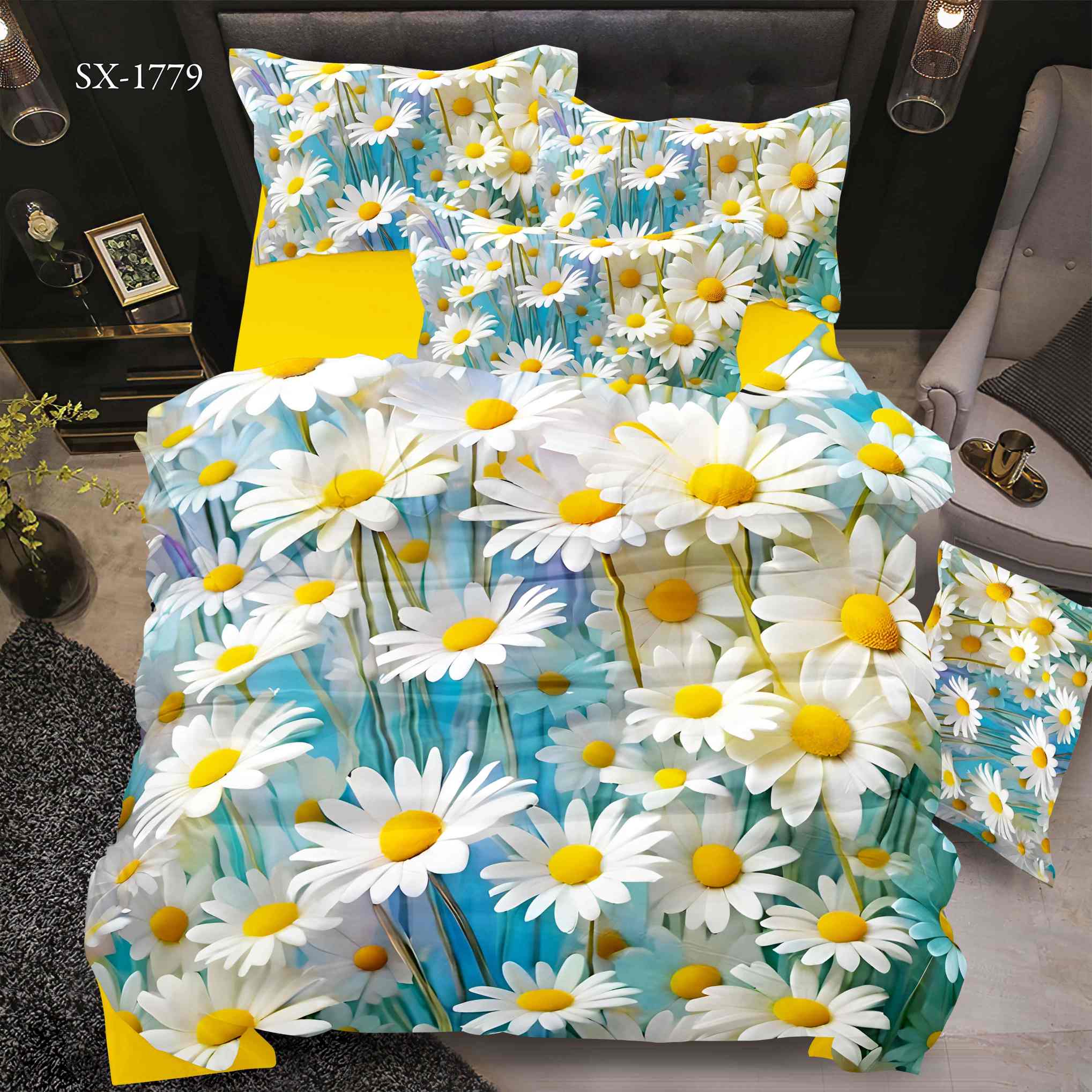 5D Floral Digital Print Bedding Set - Vibrant White Daisy