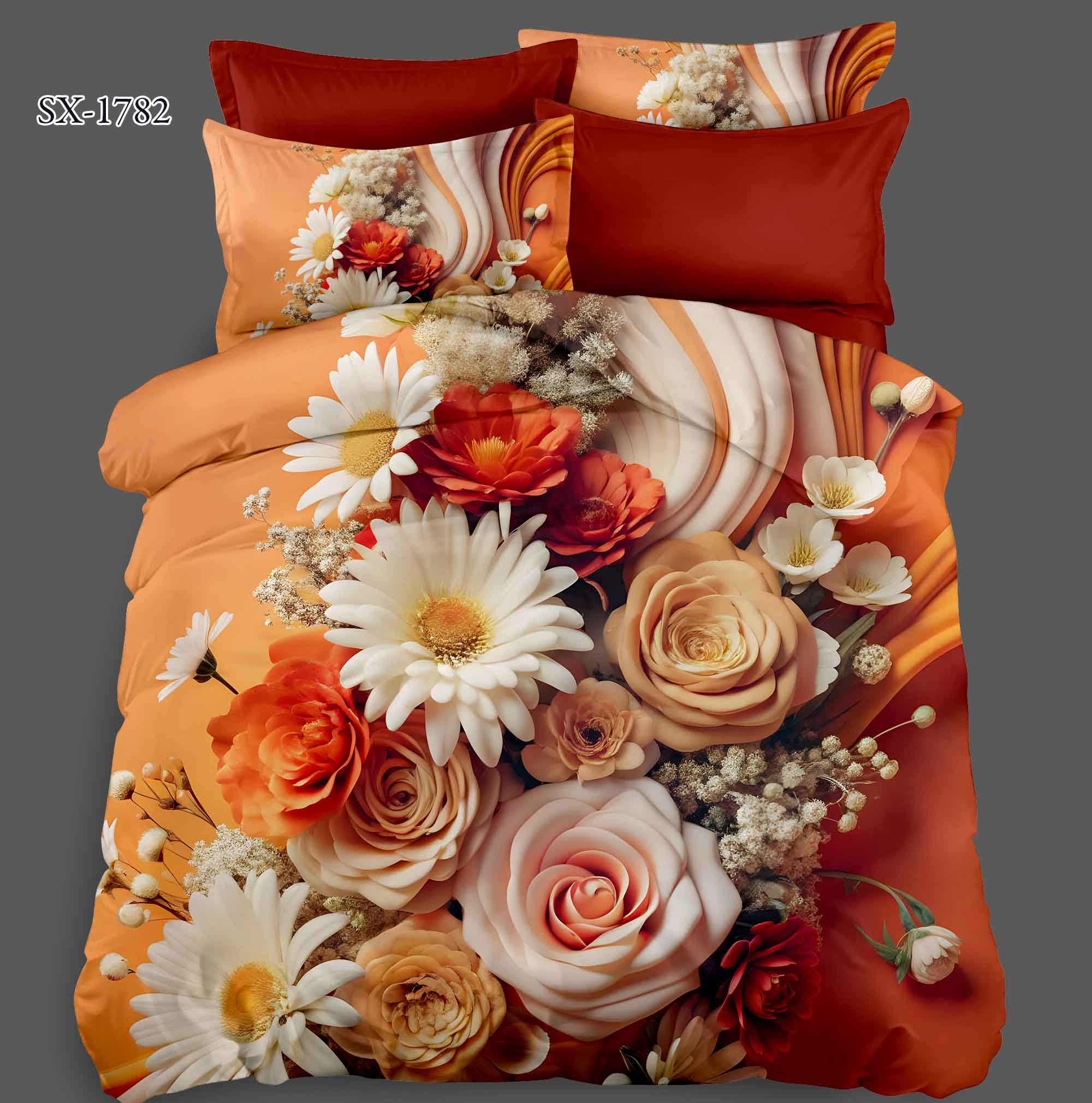 5D Floral Digital Print Bedding Set - Vibrant Floral Bouquet