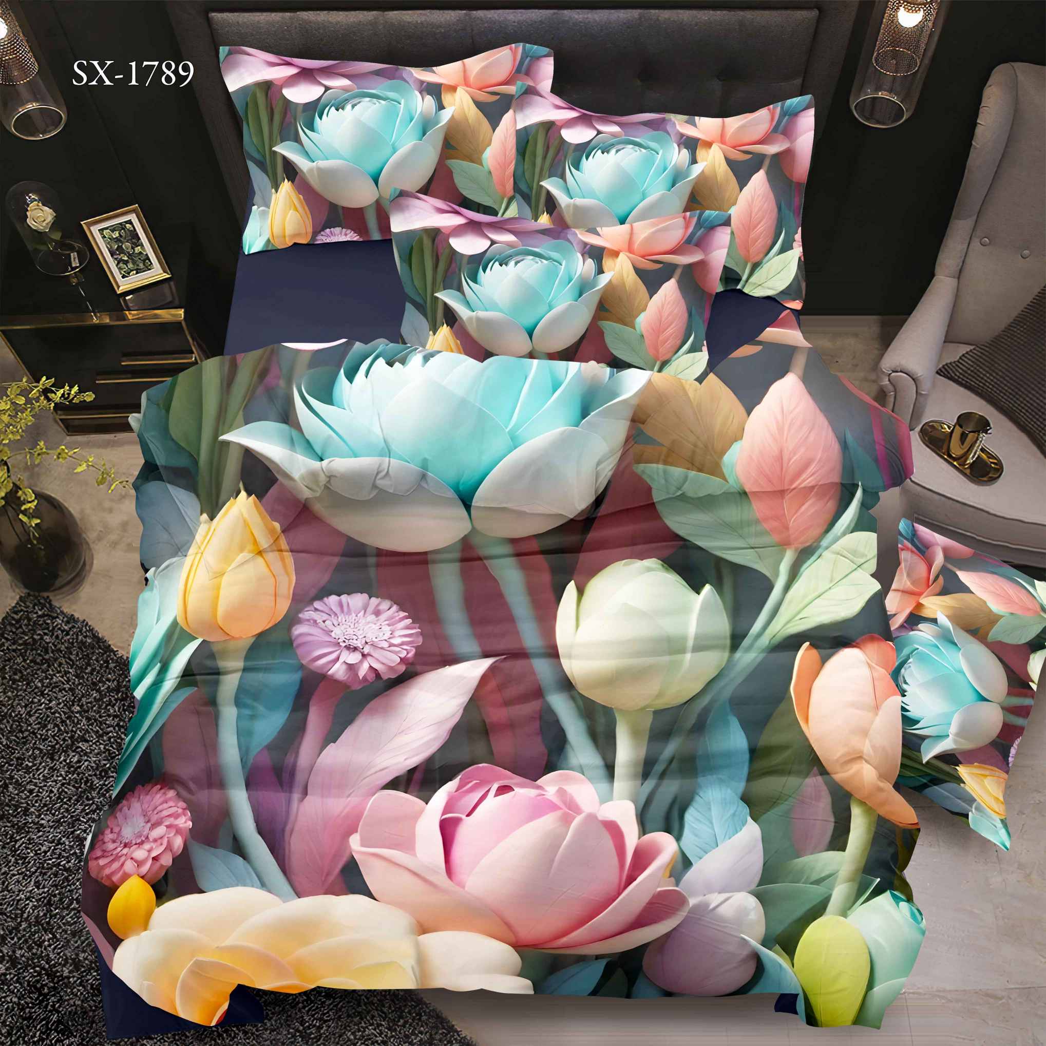 5D Floral Digital Print Bedding Set - Vibrant Floral Bouquet