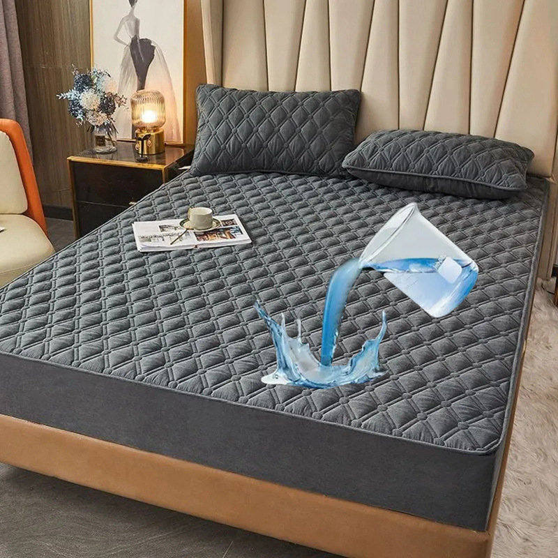 Washed Brushed Quilted Waterproof Fitted Sheet with Double Diamond Stitching – Soft, Breathable & 360° Mattress Protection