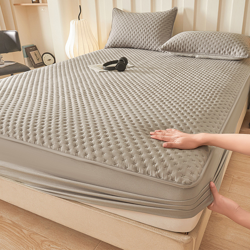 Washed Brushed Quilted Waterproof Fitted Sheet with Cross-Star Design – Soft, Breathable & 360° Mattress Protection