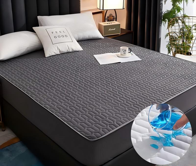 Washed Brushed Quilted Waterproof Fitted Sheet with Bamboo Ribbed Design – Soft, Breathable & 360° Mattress Protection