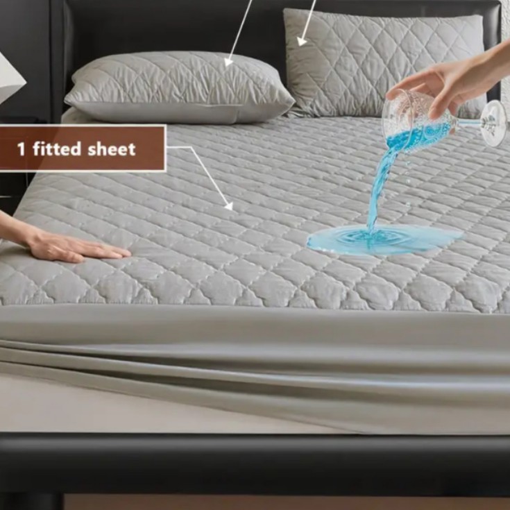 Washed Brushed Cotton Quilted Waterproof Fitted Sheet – Soft, Breathable & 360° Mattress Protection