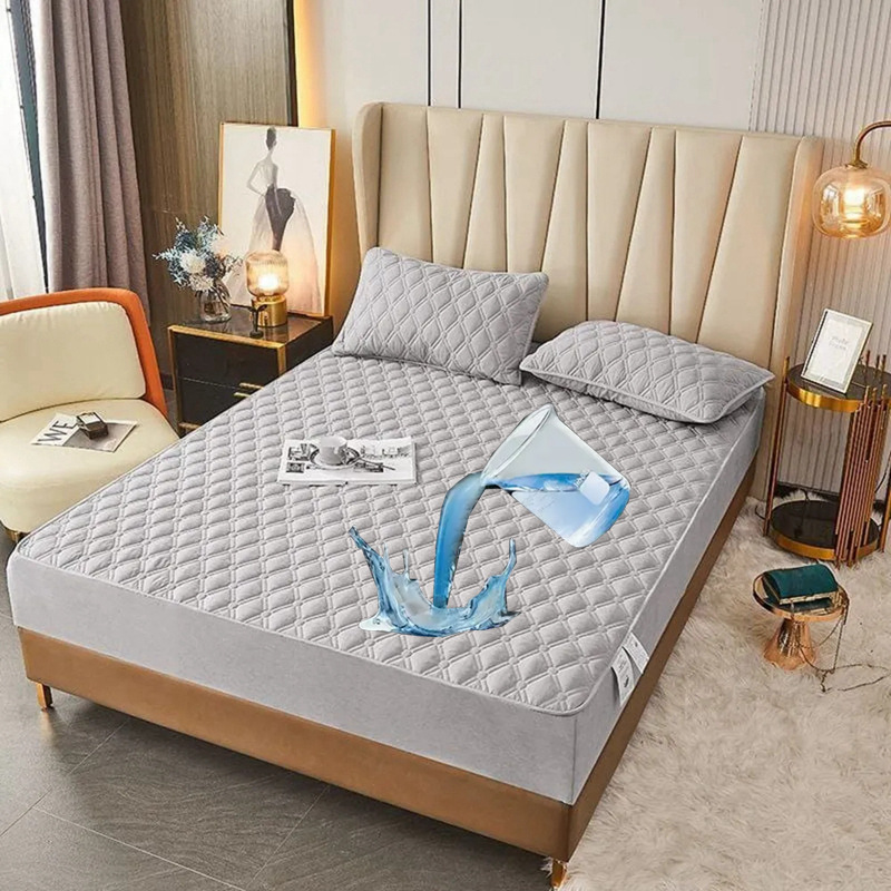 Washed Brushed Quilted Waterproof Fitted Sheet with Double Diamond Stitching – Soft, Breathable & 360° Mattress Protection