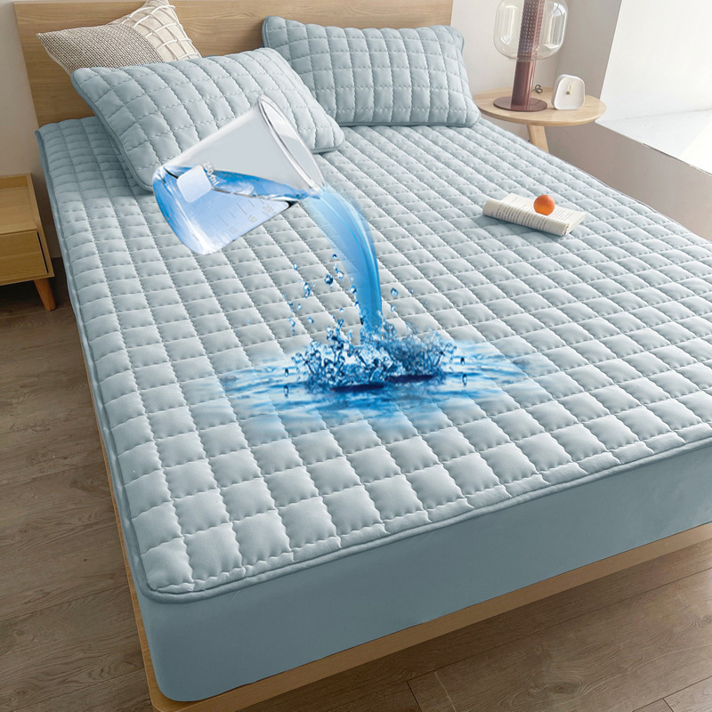 Washed Brushed Quilted Waterproof Fitted Sheet – Soft, Breathable & 360° Mattress Protection with Square Wave Stitch Design