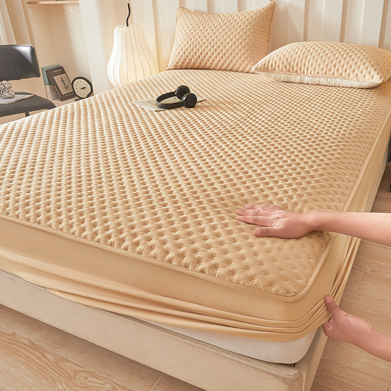 Washed Brushed Quilted Waterproof Fitted Sheet with Cross-Star Design – Soft, Breathable & 360° Mattress Protection