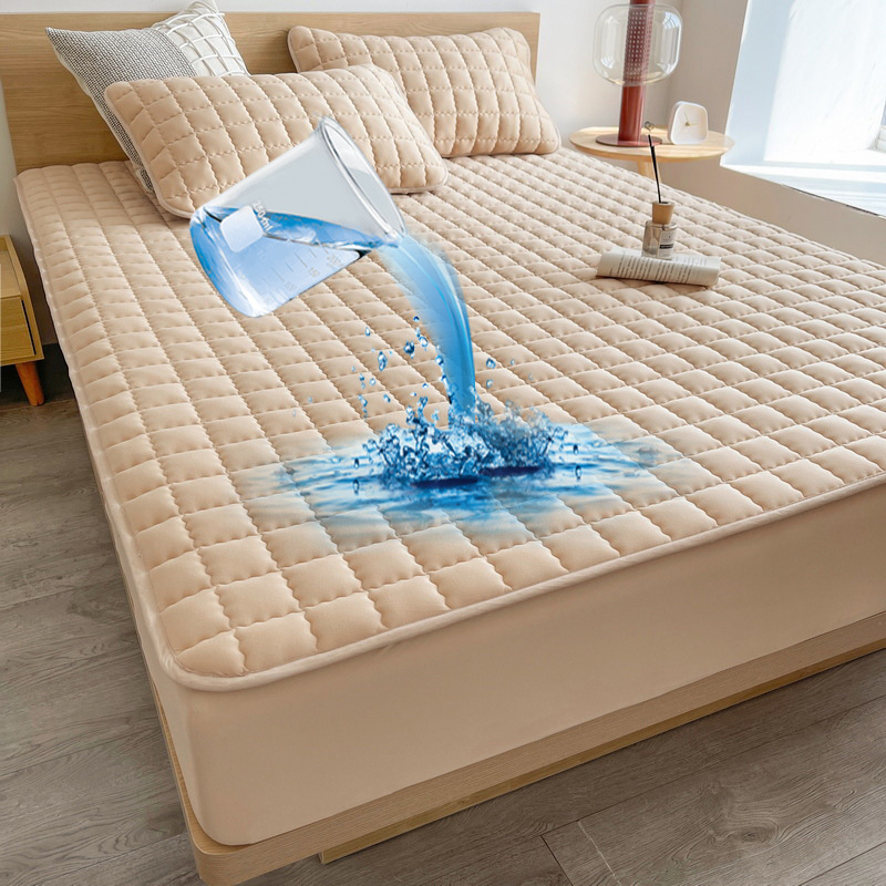 Washed Brushed Quilted Waterproof Fitted Sheet – Soft, Breathable & 360° Mattress Protection with Square Wave Stitch Design