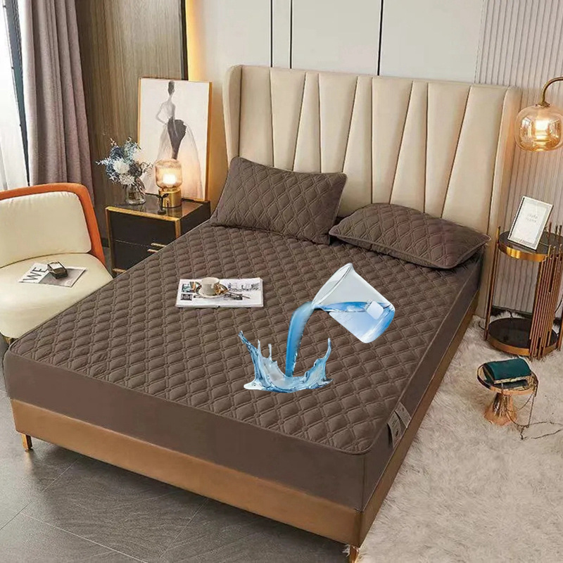 Washed Brushed Quilted Waterproof Fitted Sheet with Double Diamond Stitching – Soft, Breathable & 360° Mattress Protection