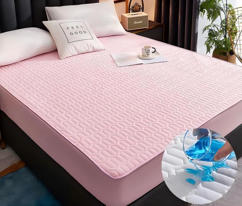 Washed Brushed Quilted Waterproof Fitted Sheet with Bamboo Ribbed Design – Soft, Breathable & 360° Mattress Protection