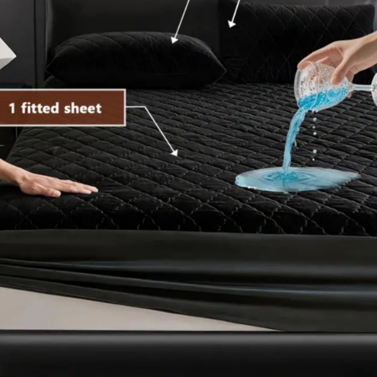 Washed Brushed Cotton Quilted Waterproof Fitted Sheet – Soft, Breathable & 360° Mattress Protection