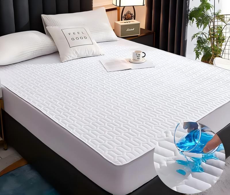 Washed Brushed Quilted Waterproof Fitted Sheet with Bamboo Ribbed Design – Soft, Breathable & 360° Mattress Protection