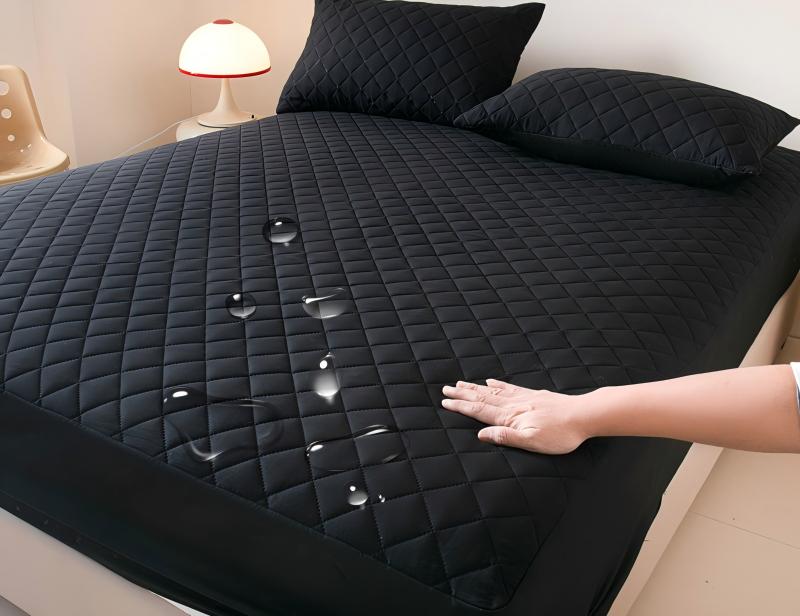Washed Brushed Quilted Waterproof Fitted Sheet with Ultrasonic Design – Soft, Breathable & 360° Mattress Protection