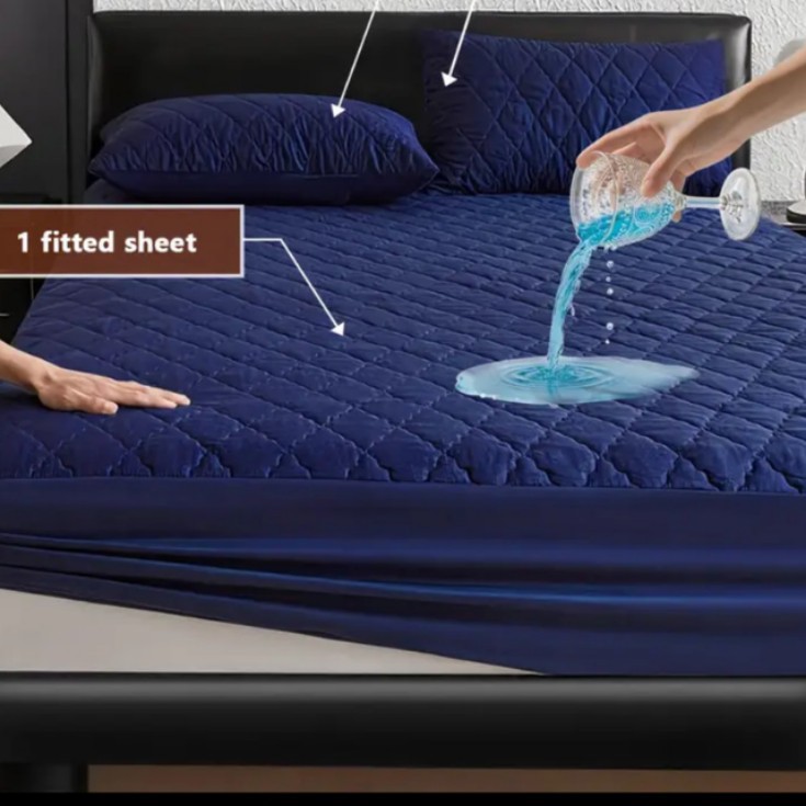 Washed Brushed Cotton Quilted Waterproof Fitted Sheet – Soft, Breathable & 360° Mattress Protection