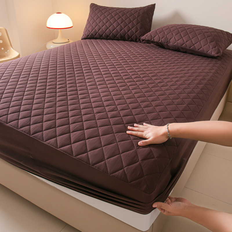 Washed Brushed Quilted Waterproof Fitted Sheet with Ultrasonic Design – Soft, Breathable & 360° Mattress Protection