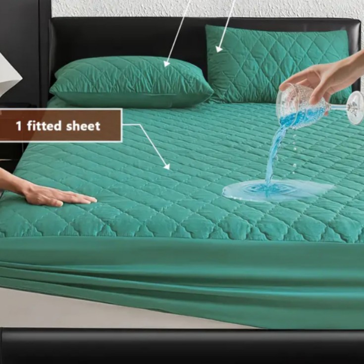 Washed Brushed Cotton Quilted Waterproof Fitted Sheet – Soft, Breathable & 360° Mattress Protection