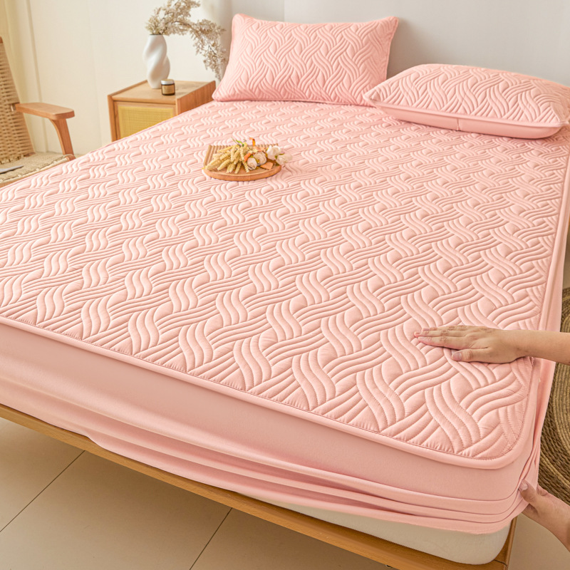 Washed Brushed Quilted Anti-Slip Waterproof Fitted Sheet with Rippled Design – Soft, Breathable & 360° Mattress Protection