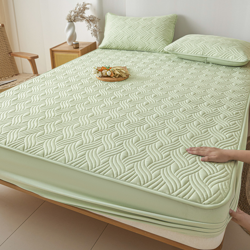 Washed Brushed Quilted Anti-Slip Waterproof Fitted Sheet with Rippled Design – Soft, Breathable & 360° Mattress Protection