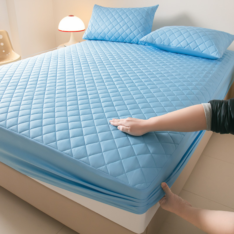Washed Brushed Quilted Waterproof Fitted Sheet with Ultrasonic Design – Soft, Breathable & 360° Mattress Protection