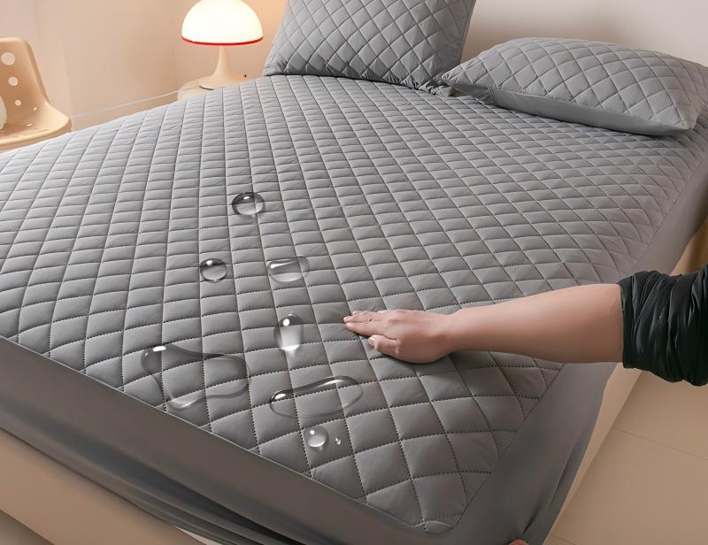 Washed Brushed Quilted Waterproof Fitted Sheet with Ultrasonic Design – Soft, Breathable & 360° Mattress Protection