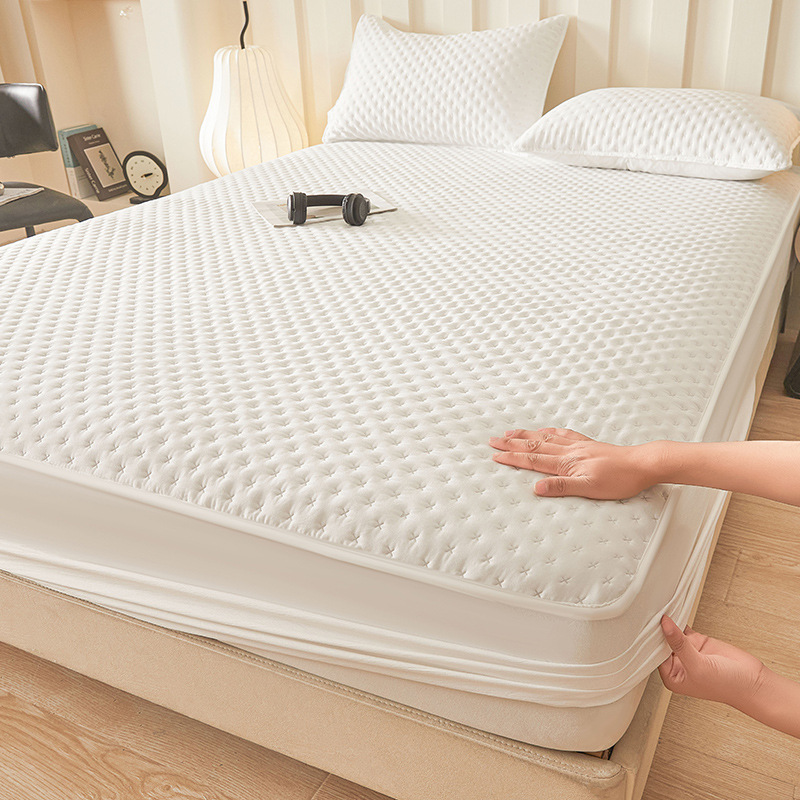 Washed Brushed Quilted Waterproof Fitted Sheet with Cross-Star Design – Soft, Breathable & 360° Mattress Protection