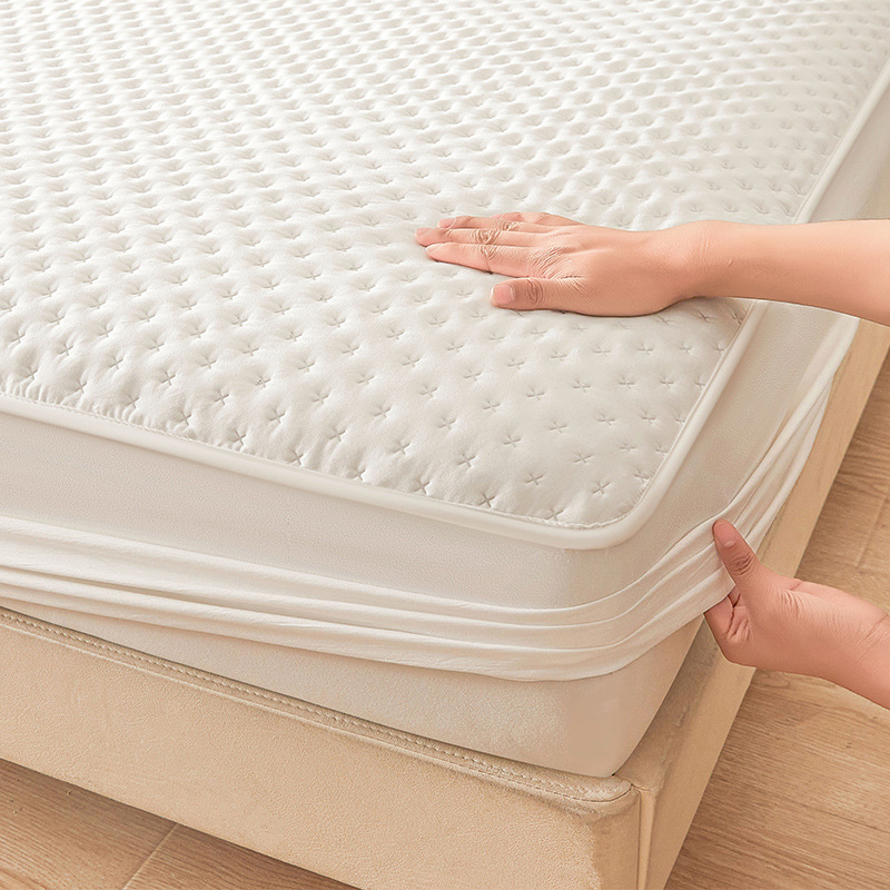 Washed Brushed Quilted Waterproof Fitted Sheet with Cross-Star Design – Soft, Breathable & 360° Mattress Protection