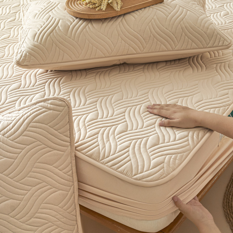 Washed Brushed Quilted Anti-Slip Waterproof Fitted Sheet with Rippled Design – Soft, Breathable & 360° Mattress Protection